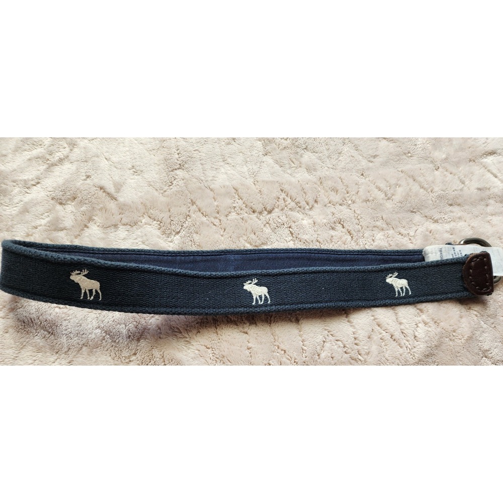 Abercrombie Kids Boys Navy Blue Moose Embroidered D-Ring Belt Size S/M